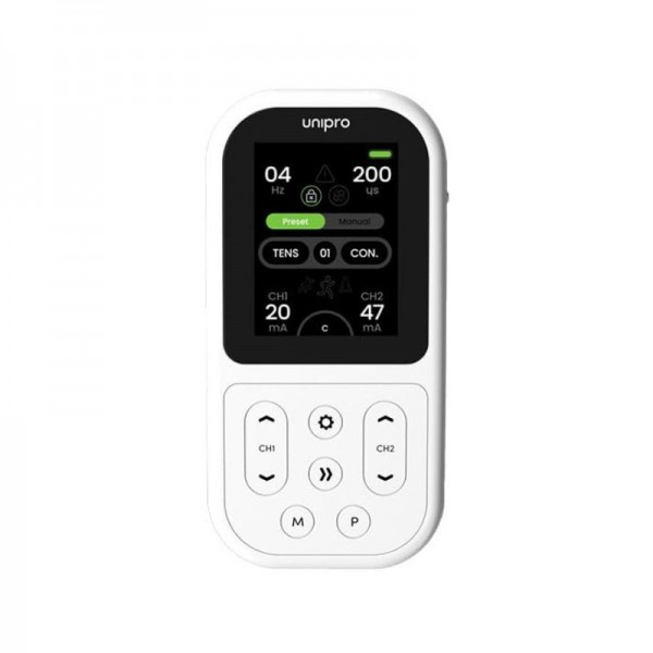 Électrostimulateur Unipro : TENS, EMS, Interférentiel et Microcourants. Électrothérapie pour le soulagement de la douleur et la rééducation musculaire Électrostimulateur Unipro : TENS, EMS, Interférentiel et Microcourants. Électrothérapie pour le soulagement de la douleur et la rééducation musculaire